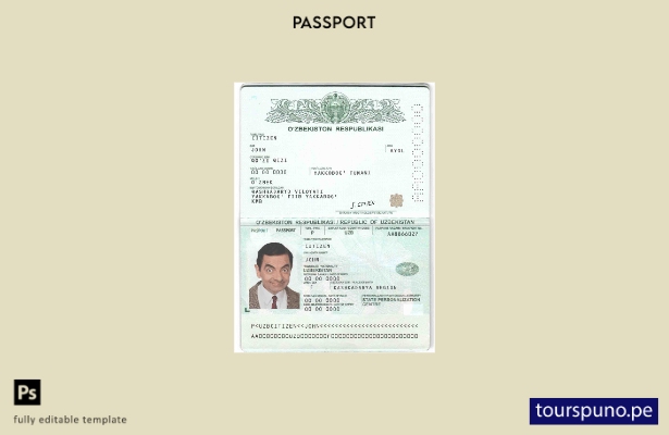 Plantilla de pasaporte de Uzbekistán lista para imprimir